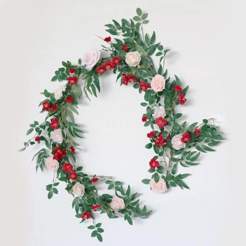 

Artificial Rattan Vine Wreath Simulation Hanging Garland Red Pink Color for Home Wedding Party Table Front Door Decor 15UB