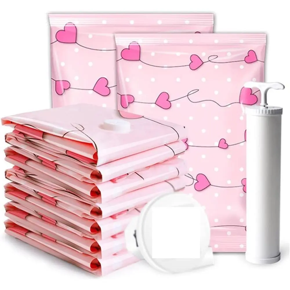 

10pcs Vacuum Bag Clothes Storage with Transparent Border, Foldable Compressed Organizer, Space Saving Seal Packet