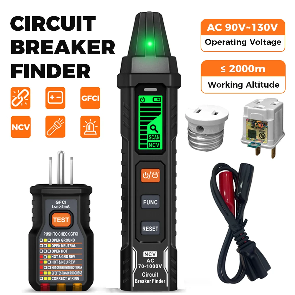 CF01 Circuit Breaker Finder 120V Circuit Switch Tester Fuse Socket Tester US Plug GFCI Outlet Meter Electrician Diagnostic Tool