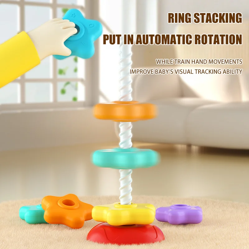 Montessori Baby Rotating Rainbow Tower Stacking Toy Early Education Enlightenment Intellectual Development Toys Gift for Toddler