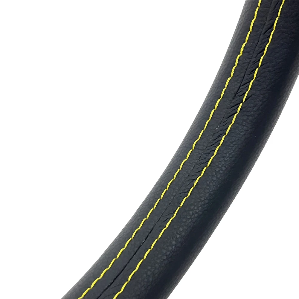 V1 14inch 350mm Steering Wheel Real Leather Flat For Racing Drift Sports Steering Wheel Black/Yellow Line With Italian engraving