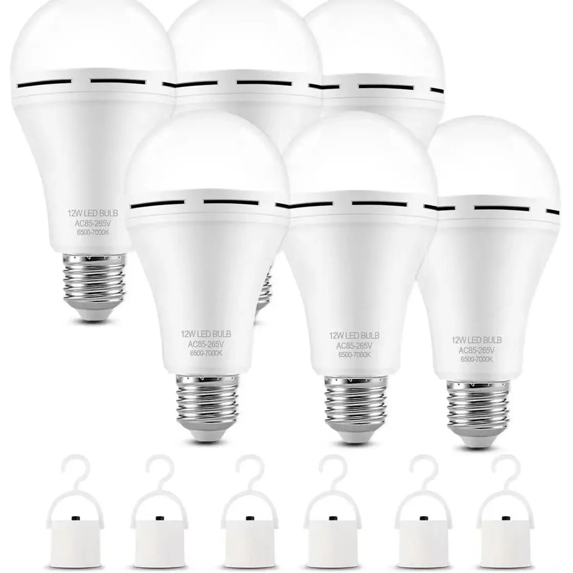 6/4Pack Rechargeable Emergency Light Bulbs, Battery Powered Energy Efficient LED Light Bulb 6000K Daylight E26 120 Volt 9W 60W Equivalent with 1200mAh for Home Power Outage Camping Hurricane