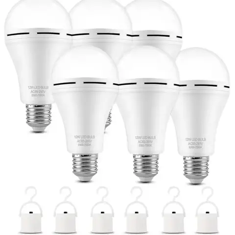 6/4Pack Rechargeable Emergency Light Bulbs, Battery Powered Energy Efficient LED Light Bulb 6000K Daylight E26 120 Volt 9W 60W Equivalent with 1200mAh for Home Power Outage Camping Hurricane