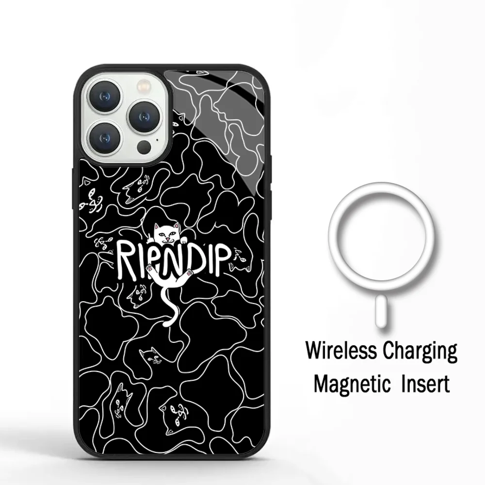 Чехол для телефона Cat R-RipndipS для IPhone 11 12 13 14 15 Plus Pro Max, зеркальный акриловый чехол для беспроводной зарядки Magsafe