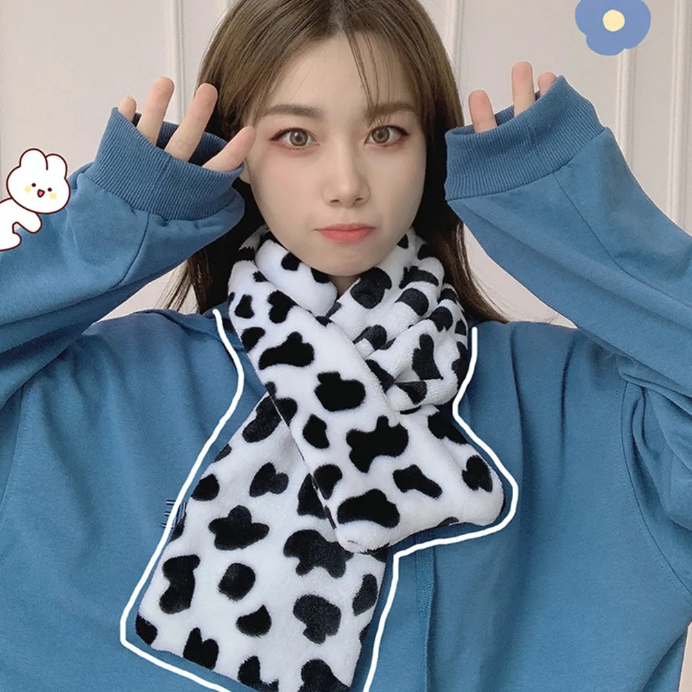 

Cow Spotted Winter Neck Scarf Cross Tie Warm Neckerchief Soft Comfortable Scarf for Women Casual Party Wear Girl Neckpiece