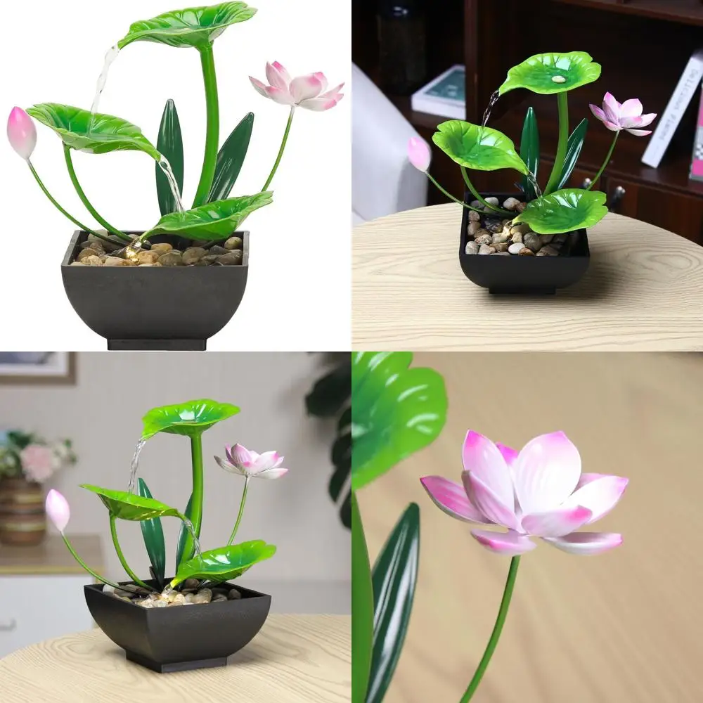 

3-Tier Indoor Tabletop Water Fountain with Lotus, Rocks, and Soothing Sounds - Green