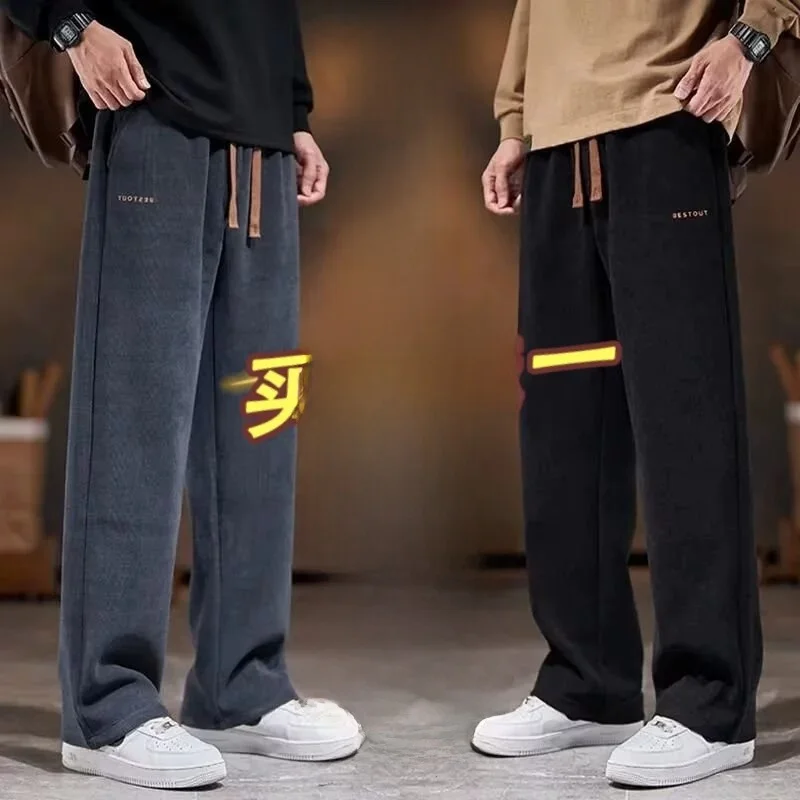 Thickened Fleece Lined Corduroy Pants Loose Fit Straight Leg Casual Trousers for Men to Wear in Autumn And Winter