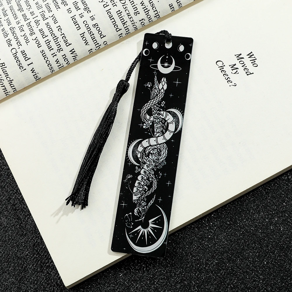 Black Snake Pattern Acrylic Bookmark Black Tassel Horror Atmosphere Book Page Decoration for Horror Fans Collections