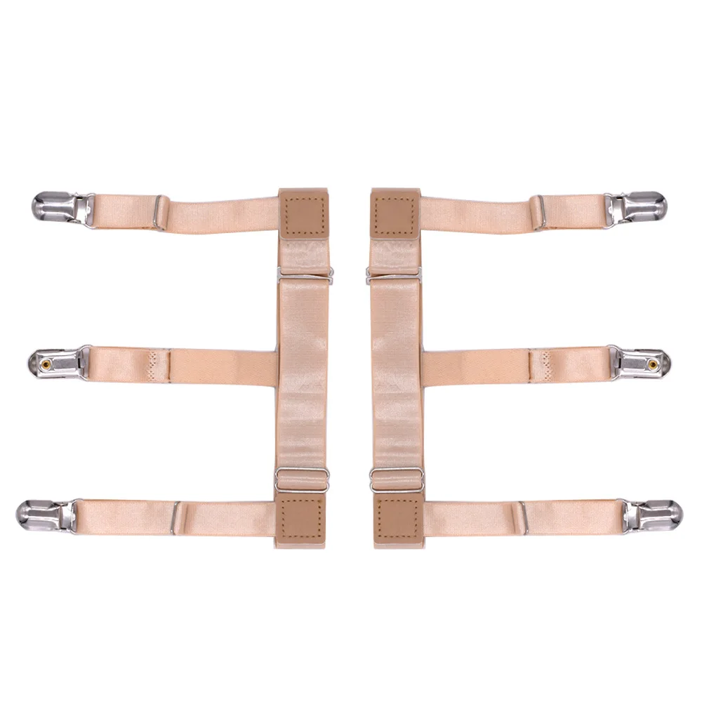 Adjustable Nylon Elastic Leg Suspenders Shirt Stays Holder Straps Metal Locking Clamps Skin Color Shirt Holders Men Suspenders