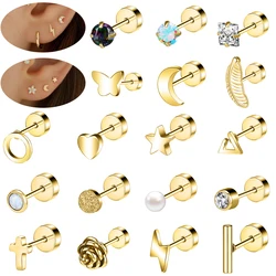 AOEDEJ 2PCS Gold Color Studs Earring for Girls Fashion Butterfly Moon Ear Stud Crystal Zircon Helix Conch Jewelry Gift for Her