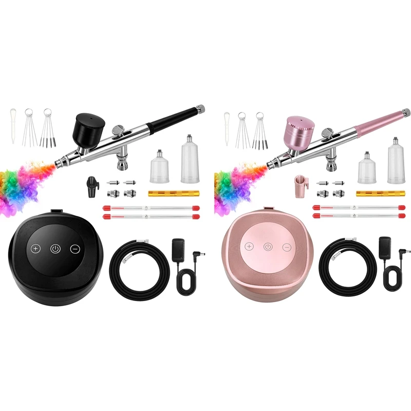 ABRW High Pressure Airbrush Kit 48 PSI 10L/min with Compressor, 0.3/0.5mm Dual-Action Spray Pen, US Plug, for Nail Art & Cake