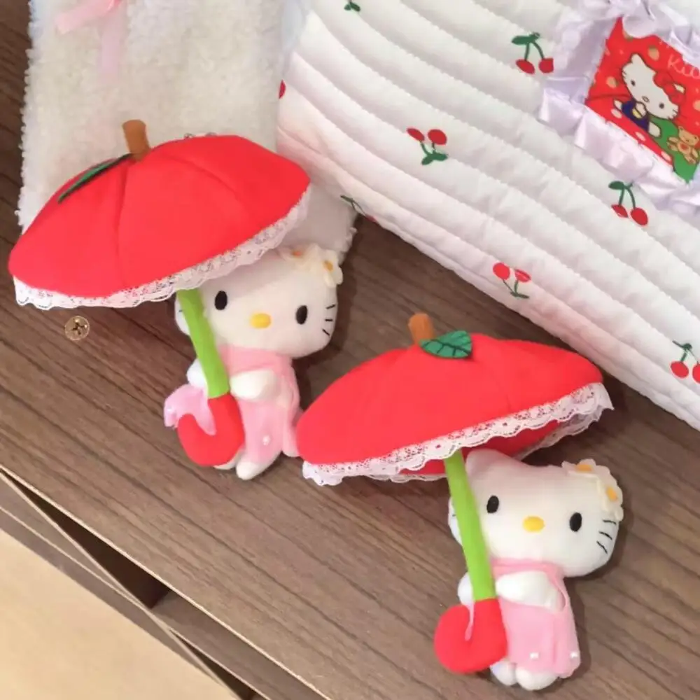 Uroczy Sanrio Parasol Hello Kitty Pluszowa Lalka Modny czerwony parasol pluszowy breloczek Zawieszka Zabawki dla chłopców i dziewcząt Kreskówkowy prezent urodzinowy