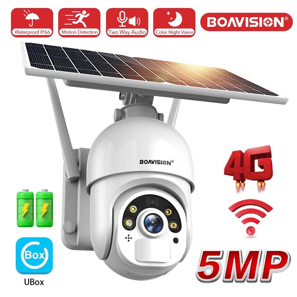 Outdoor HD 3MP 5MP 4G SIM Card / WIFI Solar Panel Camera PTZ Rechargeable Battery Powered Color Night Vision PIR Security camera