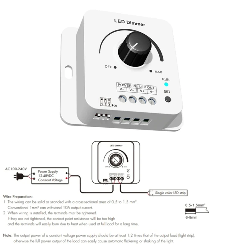 12-48VDC Skydance Rotary LED Dimmer V1- 1CHx8A 5 Levels Light Gradient Speed for Single Color LED Strip Tape Dimming-A56M