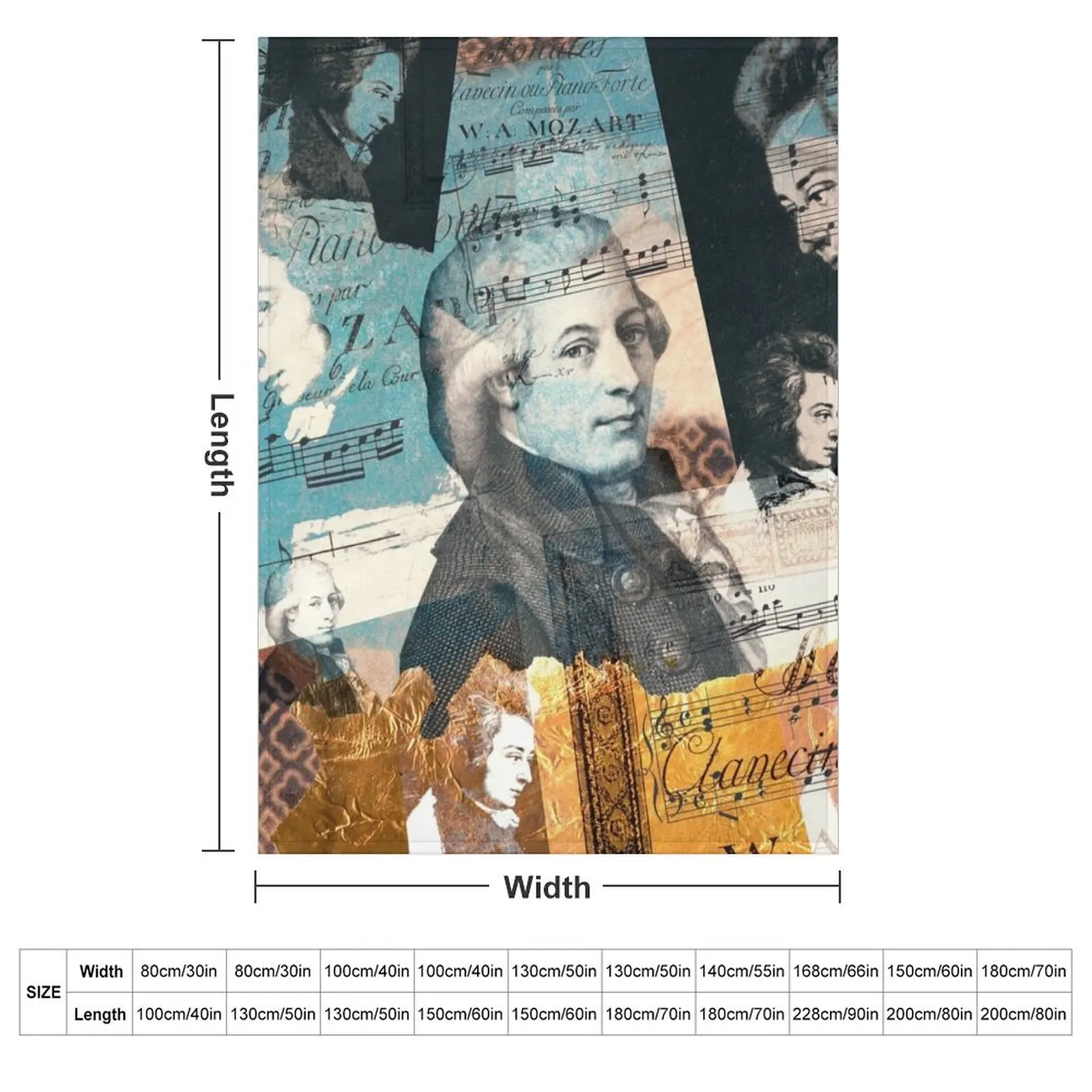 Wolfgang Amadeus Mozart Portrait, Composer Throw Blanket couch cozy soft plush fuzzy picnic outdoor blanket