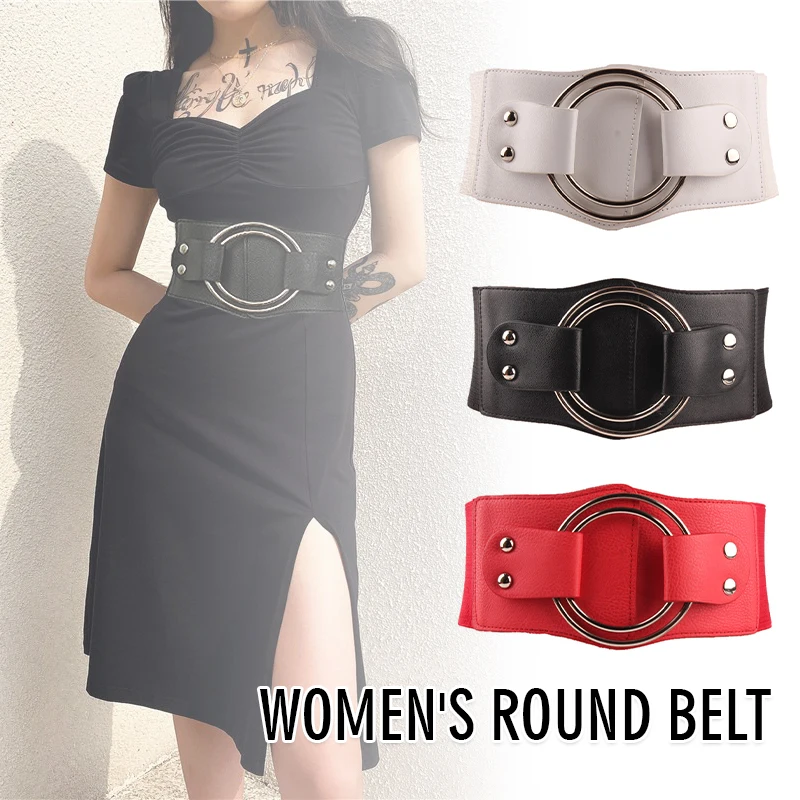 Women Belts Black Simple Waist Elastic Ladies Band Round Buckle Decoration Coat Sweater Fashion Dress Dress Waistband Girdle