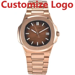 Custom Logo 43mm Rose gold Men’s Automatic Mechanical Watch NH35A Automatic Movement Green Luminous Sapphire Glass Waterproof