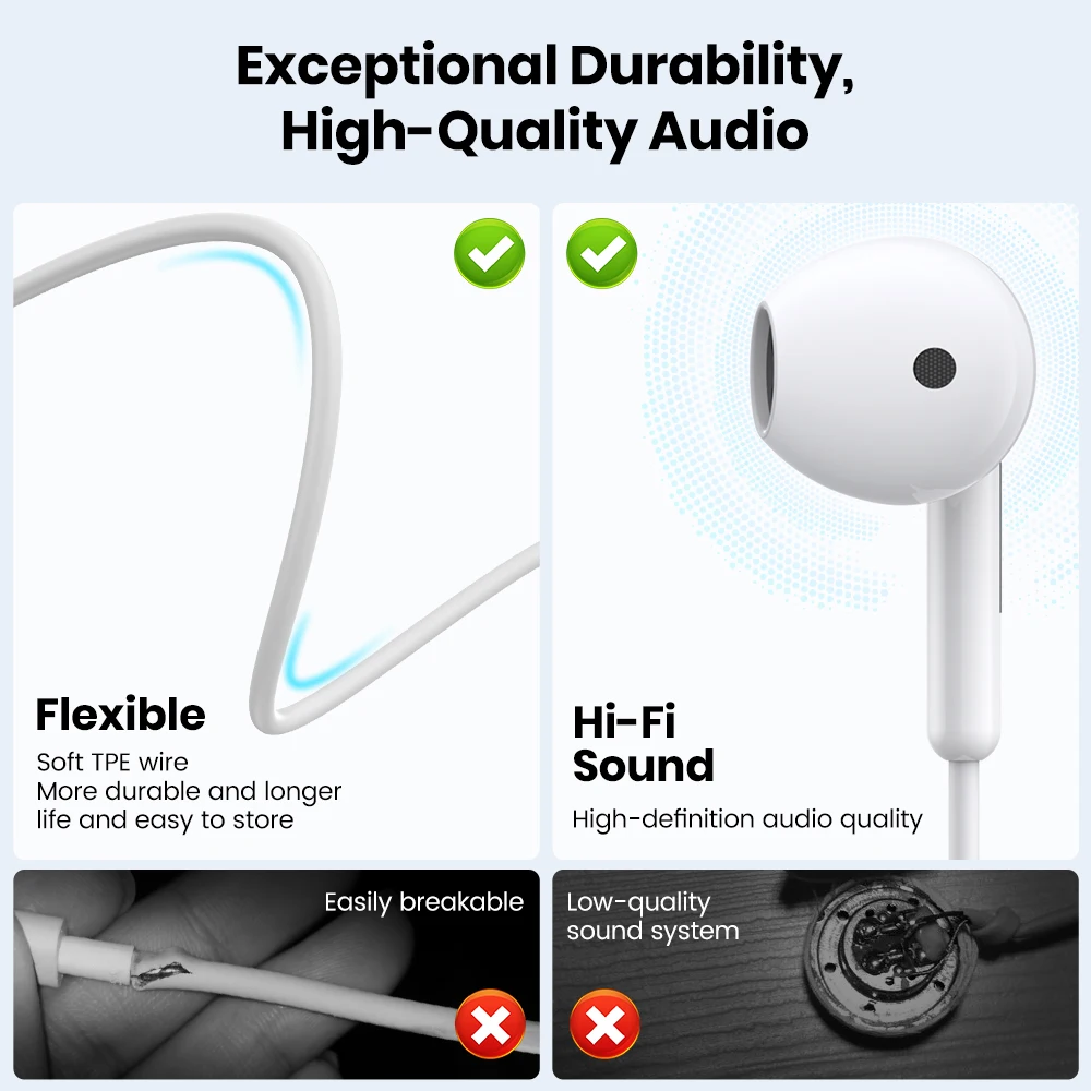 TOPK-Écouteurs intra-auriculaires avec microphone, contrôle du volume, prise jack 3.5mm, universel, pour iPhone et Android