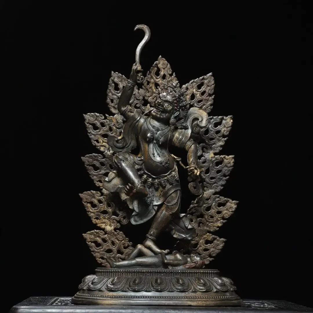 Tibetan Pure Brass Guardian Buddha Statue Home Altar Temple Decor Vintage Figurine