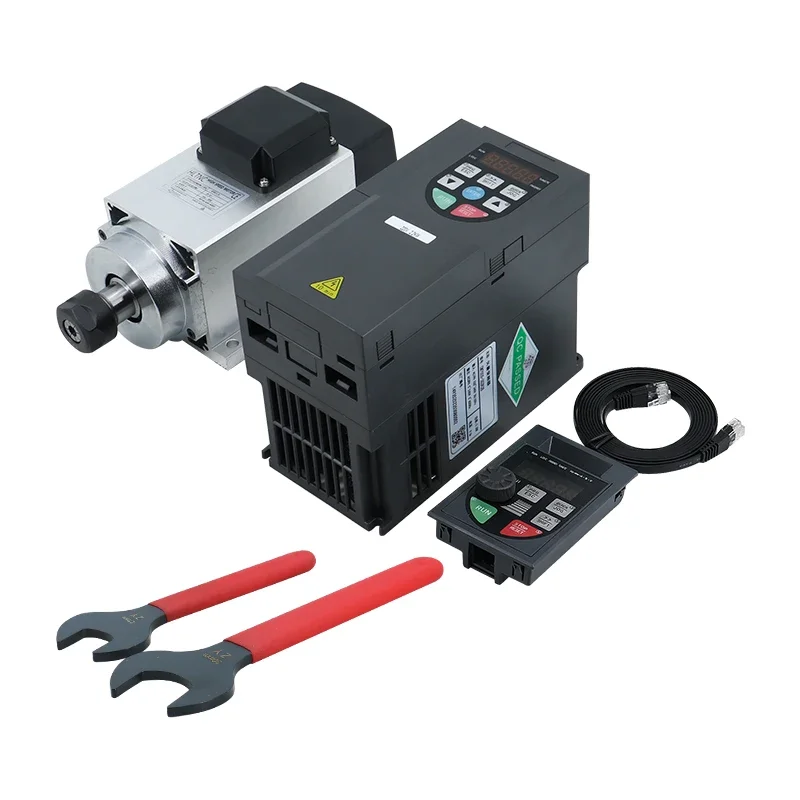 Kit de husillo refrigerado por aire CNC, Motor cuadrado de refrigeración por aire de 220 W, inversor VFD de 2,2 kW, ER20 y pin de enchufe de aviación, 1.5kw, 1500 V