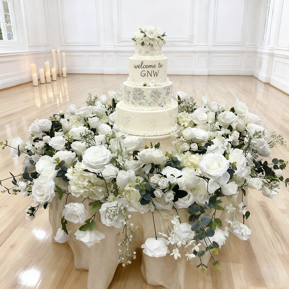 

Luxury Modern Pink And White Cloth Artificial Flower Cake Floral Decoration For Wedding High Quality Custom