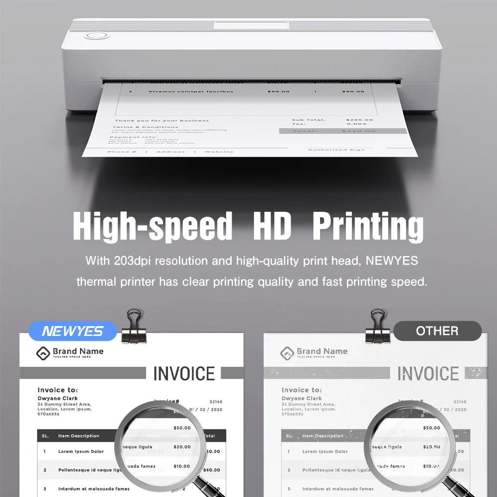 NEWYES 8 بوصة بدون حبر صغير A4 طابعة محمولة طابعة حرارية متنقلة لاسلكية طابعة صغيرة A4 بدون حبر