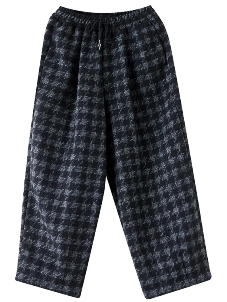 Houndstooth Plaid Print Modne spodnie damskie Oversized Elastic High Waist Winter Harem Pant Women Casual Loose Woman Pants