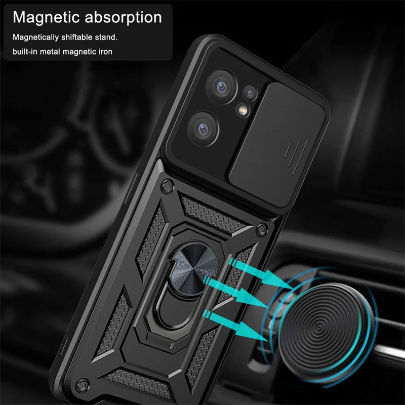 Slide Camera Shockproof Armor Phone Case For OPPO Reno 7 5G Car Magnetic Ring Stand Holder Protect Shell for Reno7 Back Cover