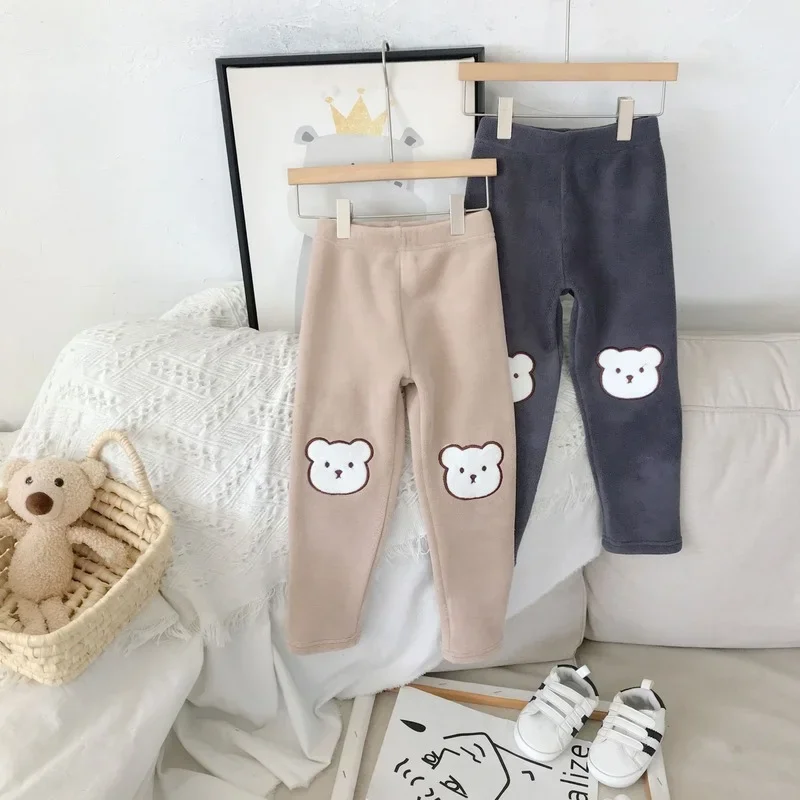 Baby Girls Leggings Thick Warm Pants Kids Boy Solid Tights Lamb Fur Cashmere Plush Trousers Children\'s Clothing From 2 to 7 Year