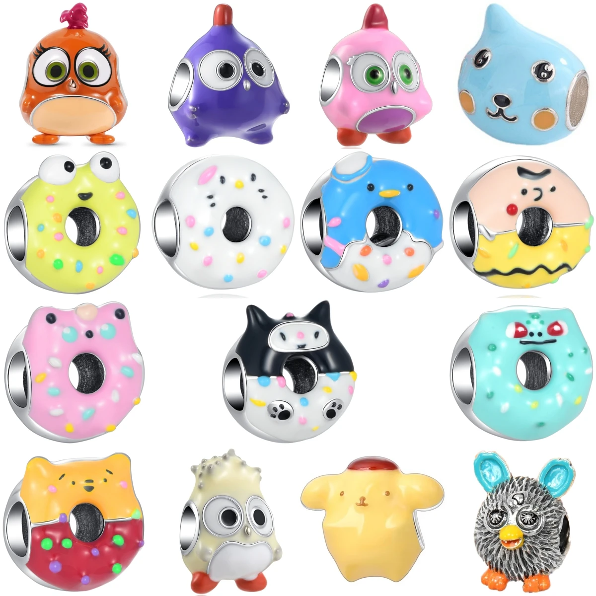 

925 Sterling Silver Lovely Donut Pink Fine Beads Fit Original Charms Bracelets Supplies for Jewelry Making DIY Friend's gift