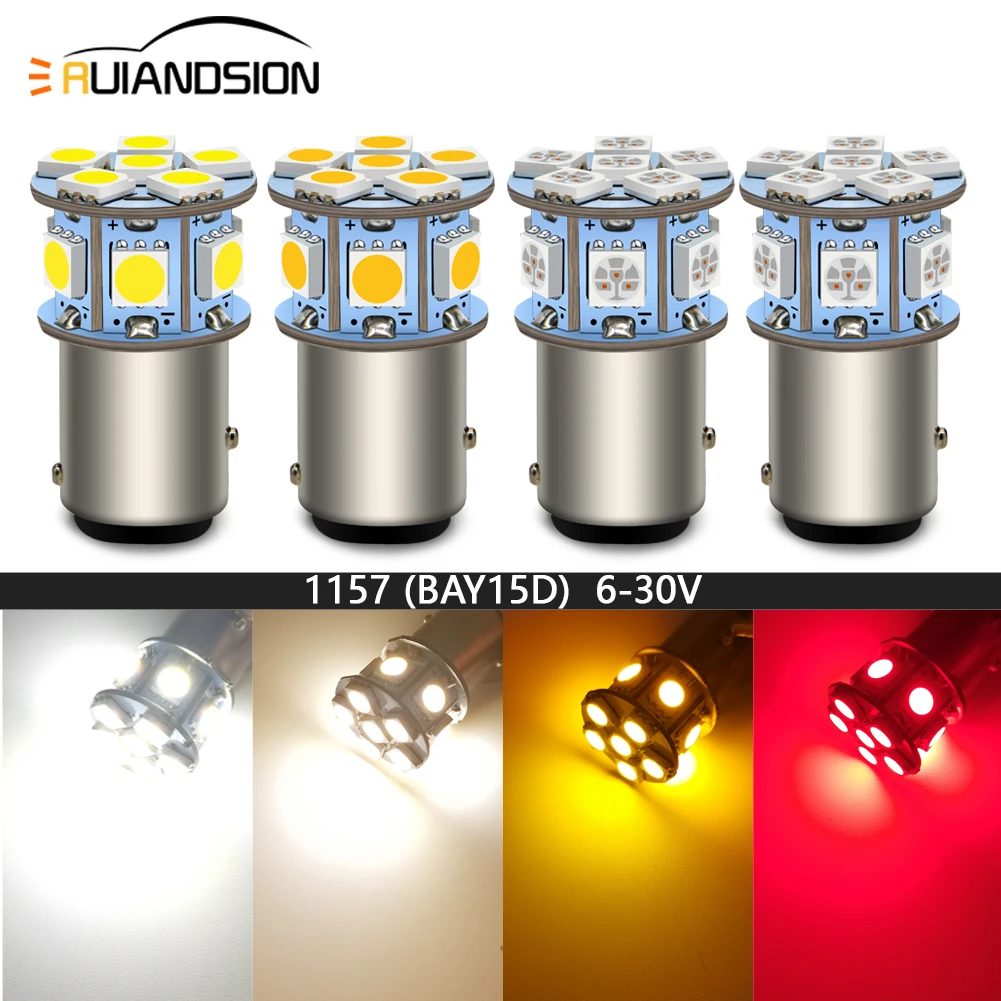 

Ruiandsion Автомобильный светодиодный сигнальный фонарь 1157 BAY15D P21/5W Тормозная лампа DRL 6 В 12 В 24 В Неполярный Белый Красный Желтый 4300 К Подходит для мотоцикла