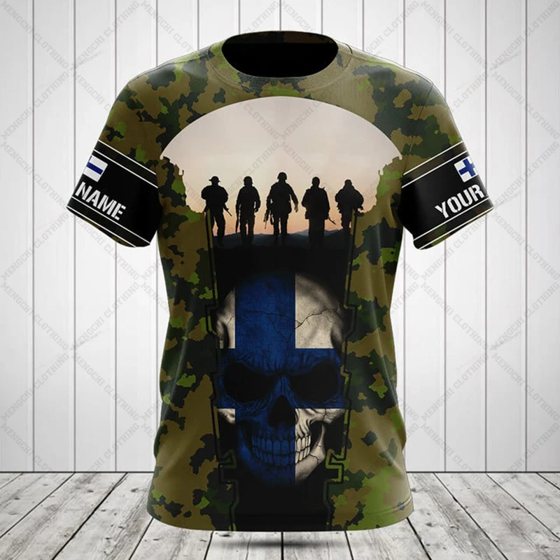 Custom Name Summer Casual Finland Flag Graphic T-shirts Non Fading Men's Fashion Streetwear Loose Cool Jersey O-neck Pullover view 3