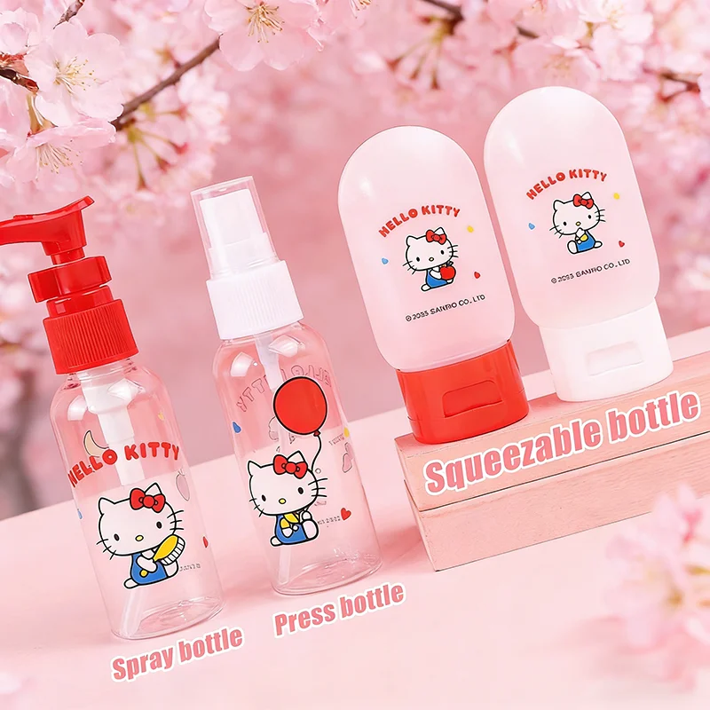 Set de Botellas de Viaje Hello Kitty, Envases de Líquido a Prueba de Fugas, Botellas de Spray, Botellas Exprimibles, Set de Artículos de Aseo Portátiles, Regalos para Niñas