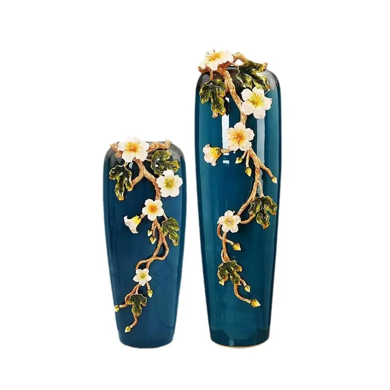 

Light luxury enamel vase, large floor-to-ceiling vase in the living room entrance villa, high-end decorations, large vase