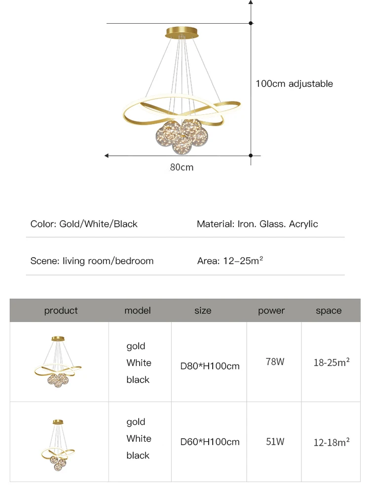 Modern LED Chandeliers for Living Room Bedroom Dining Room Kitchen Hanging Pendant Lighting Indoor Golden Chandelier Home Lights