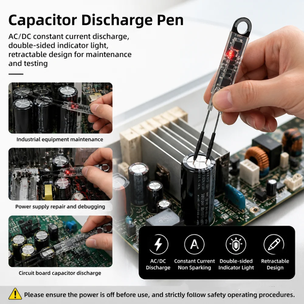 Capacitor Discharge Pen module Fast Discharge 1000UF Capacitor Discharge Tools With LED Indicator Light Electronic Repair Tools