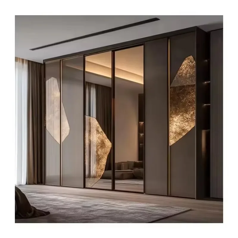 High Gloss Glass Wooden Custom Modern Dressing Room Wardrobe Bedroom Storage Closet OEM ODM Custom Size Home Furniture