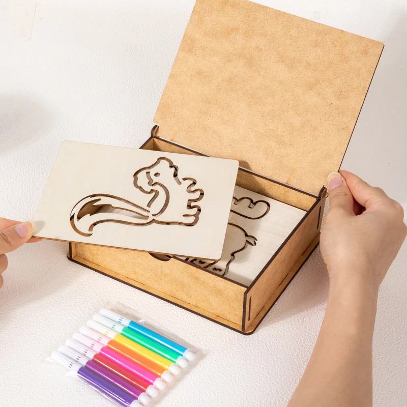 Montessori Scatola di legno per bambini Tavolo da disegno Giocattoli Pittura fai da te Stencil Modello Giocattolo artigianale Puzzle Giocattolo educativo per regalo per bambini