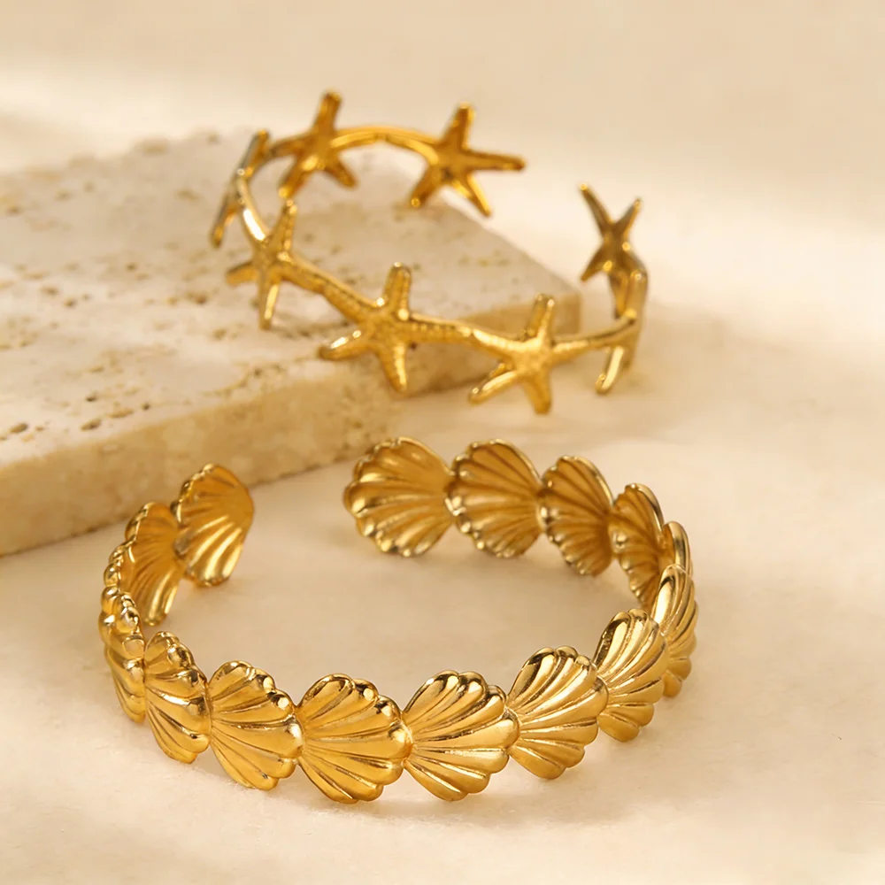 Multiple Starfish Stainless Steel Cuff Bangles Bracelet For Women Gold Color Summer Waterproof Bracelet Accessories Jewelry Gift