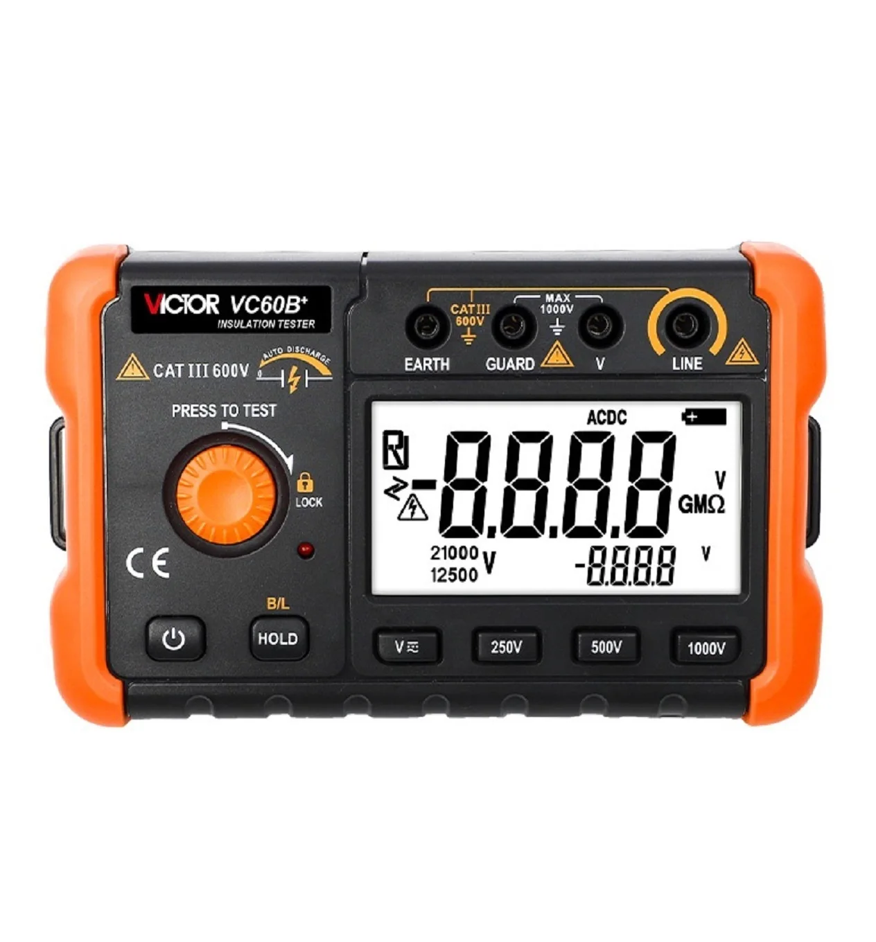 60B+ Insulation Tester Resistance Meter Range 0.1M Ohm-2000M Ohm Current Short Circuit 1.8mA 1000v Electrical Instruments