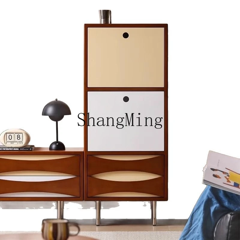 

ZYY retro style solid wood living room wall locker color matching TV side cabinet drawer storage entrance cabinet