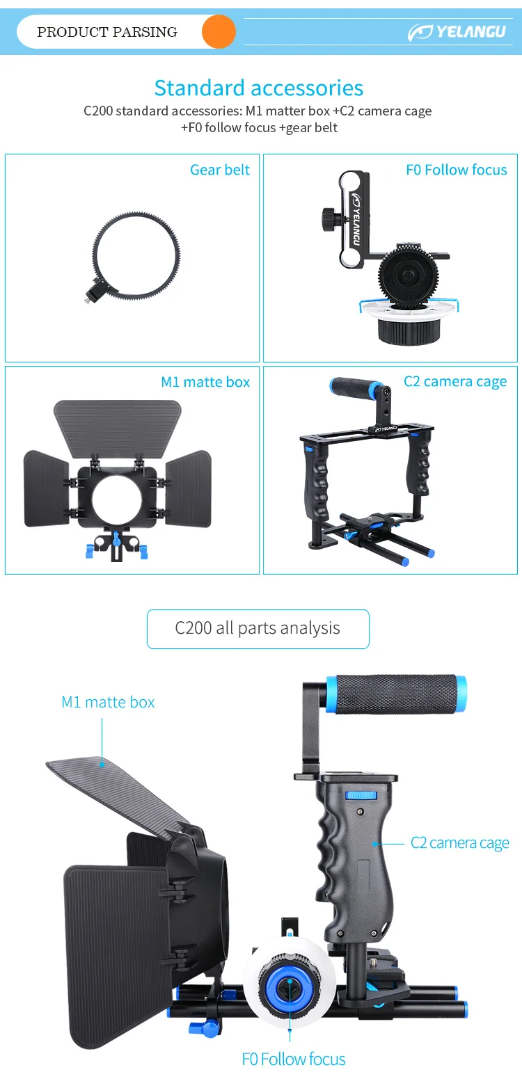 Kamerakäfig-Set mit Griff, Kaltfußschuh, Follow-Focus und Matte-Box für Sony, Canon, Panasonic, Fujifilm und Nikon DSLR-Kameras – Detail 2