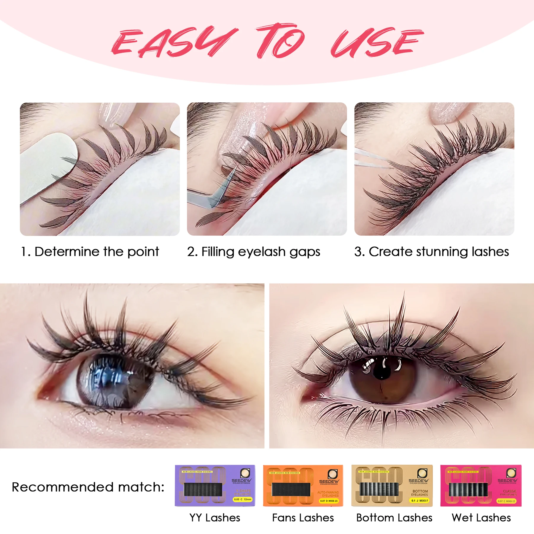 SEEDEW Premade Spire Lashes Comic-style Eyelash Extensions Trendy Lashes 0.07 C/D Curl Mix8-15mm Individual Eyelash