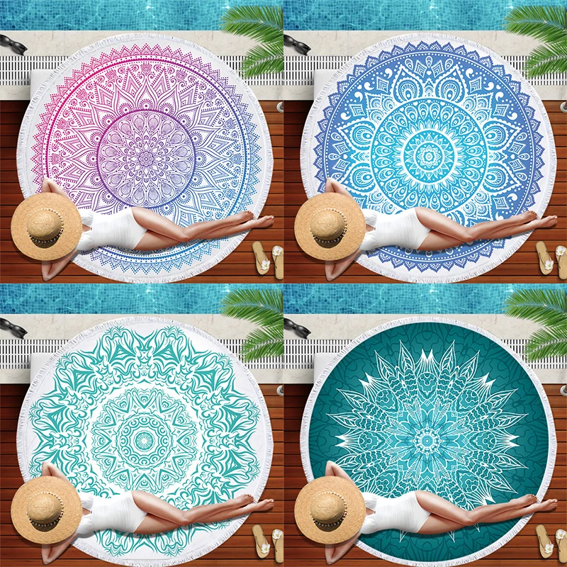 2022 Gradient Mandala Round Beach Towel Micr large beach towels microfiber towel beach towel Yoga mat Bath towel Sea beach towel