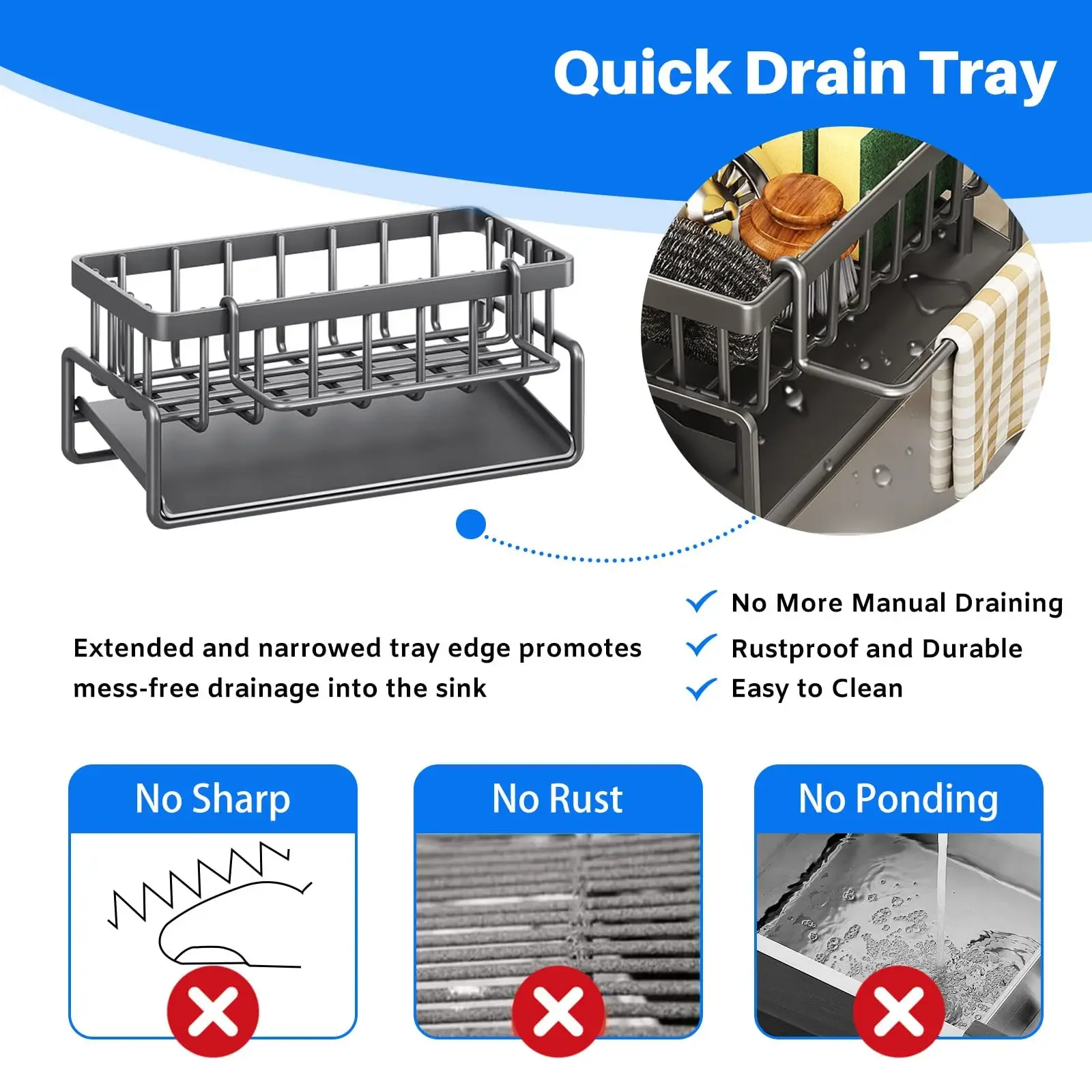 بالوعة المطبخ استنزاف الرف المنظم ABS البلاستيك الذاتي استنزاف بالوعة الرف الصابون الإسفنج حامل قماش الأطباق منشفة رف سلة المرشح #6