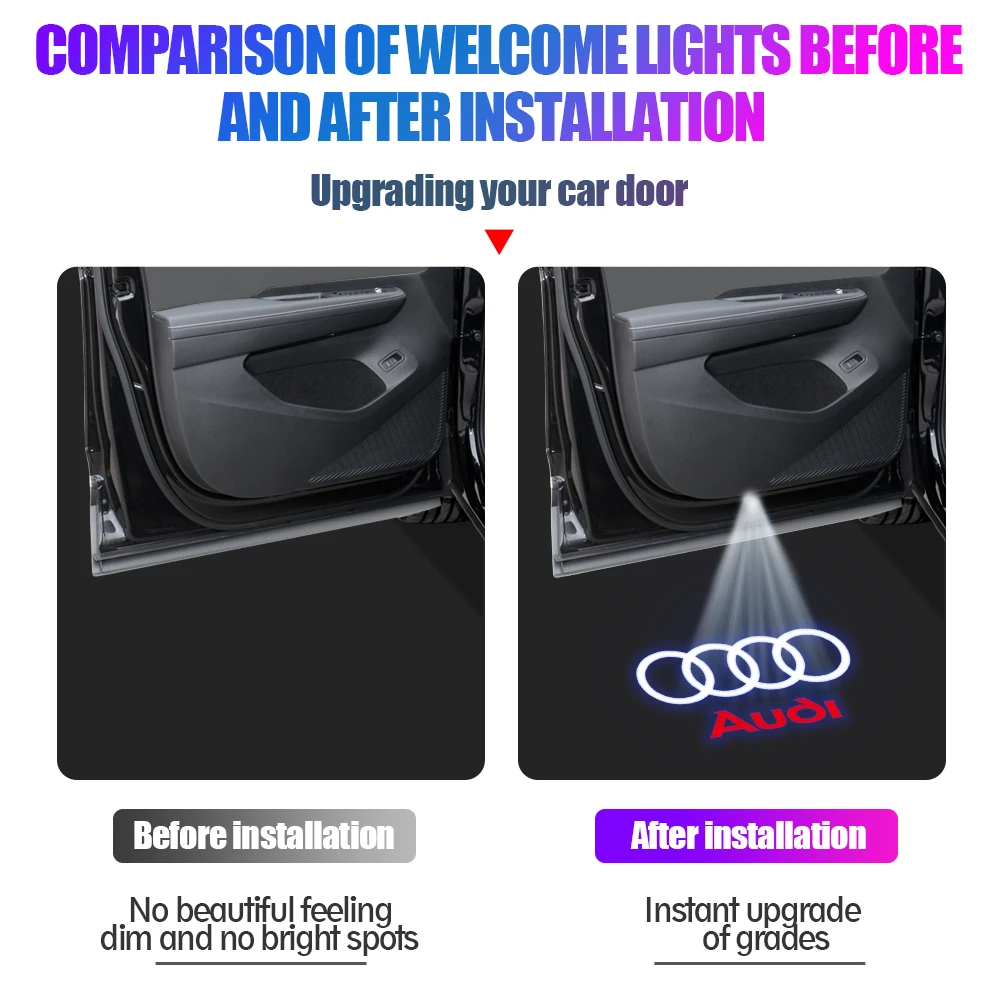 2Pcs HD Car WirelessProjector LED Light Car Door Welcome Light Auto Accessories For AUDI S line quattro S3 S4 RS S6 S5 S7 S8