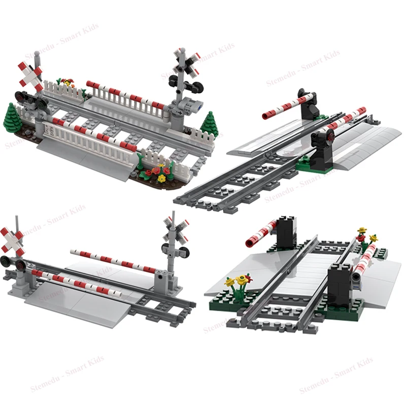 MOC – garde-corps de Train de ville créatif, accessoires de piste de croisement, feu de signalisation Express, ensemble de blocs de construction, modèle de bricolage pour cadeaux