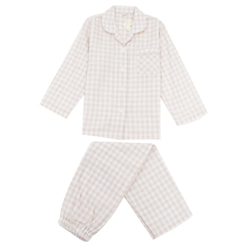 Boy Girl Linen Cotton Pajamas Clothes Set Shirt+Pant 2PCS Spring Autumn Toddler Child Solid color Homesuit Baby Clothes 2-12Y 4
