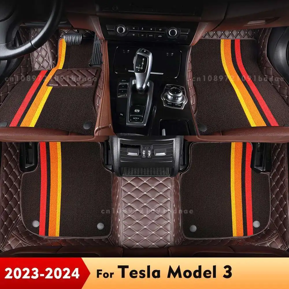 

Для Tesla Model 3 2023 2024, двухслойные автомобильные коврики, изготовленные на заказ автомобильные подушечки для ног, ковер, аксессуары для интерьера