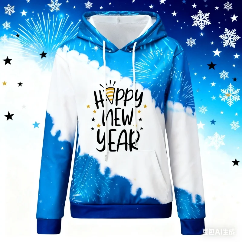 ثلاثية الأبعاد مطبوعة السنة الجديدة هوديي للرجال النساء الألعاب النارية سحابة نمط البلوز بلايز عادية المتضخم البلوفرات طويلة الأكمام هوديس